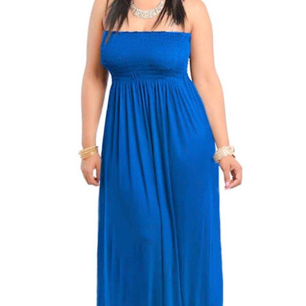 Smocked Chest Strapless Tube Long Maxi Dress